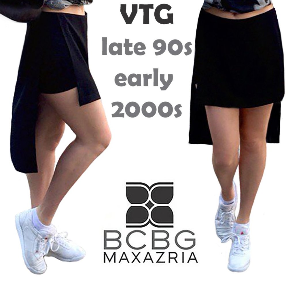 BCBG MAXAZRIA XS 90s 2000s Black Skort High Low 2 4 Rare Vintage Unique Skorts